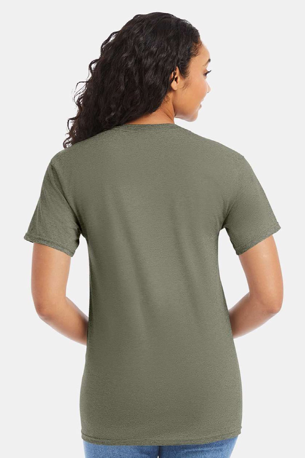 Hanes 5280 Mens Essential-T Short Sleeve Crewneck T-Shirt Fatigue Green Model Back