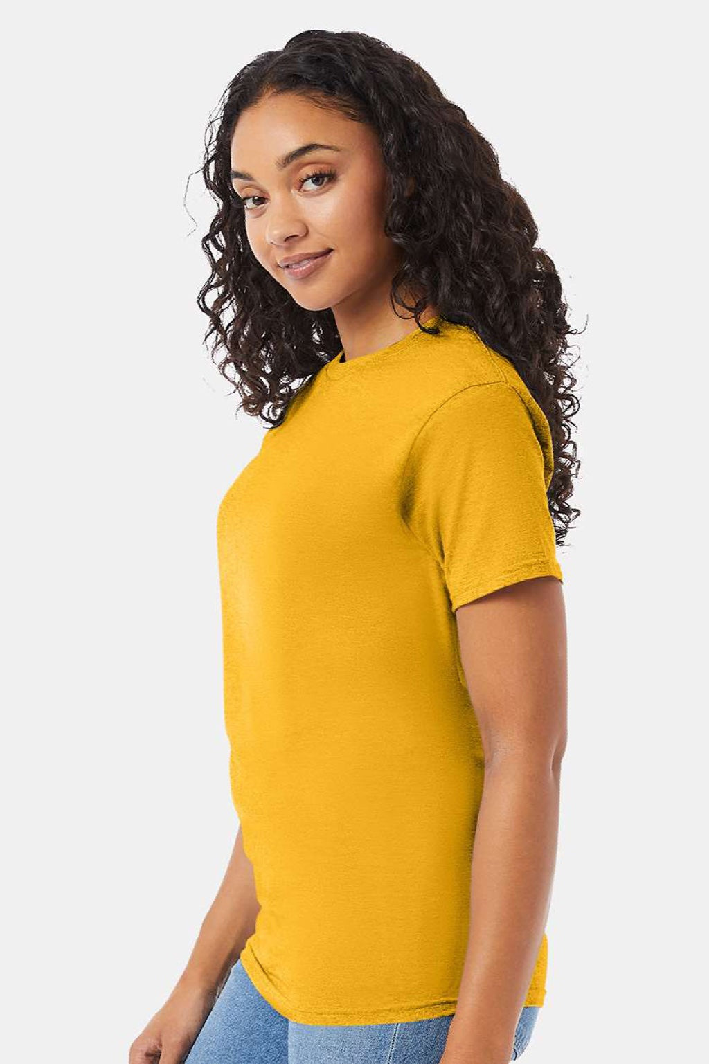 Hanes 5280 Mens Essential-T Short Sleeve Crewneck T-Shirt Gold Model Side