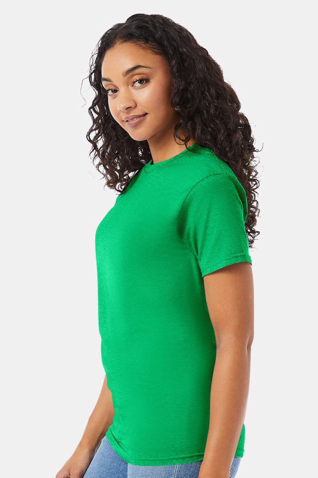 Hanes 5280 Mens Essential-T Short Sleeve Crewneck T-Shirt Kelly Green Model Side