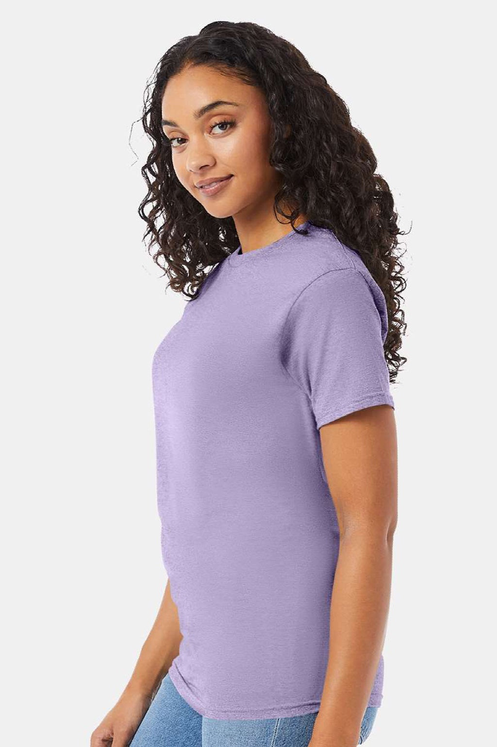 Hanes 5280 Mens Essential-T Short Sleeve Crewneck T-Shirt Lavender Purple Model Side