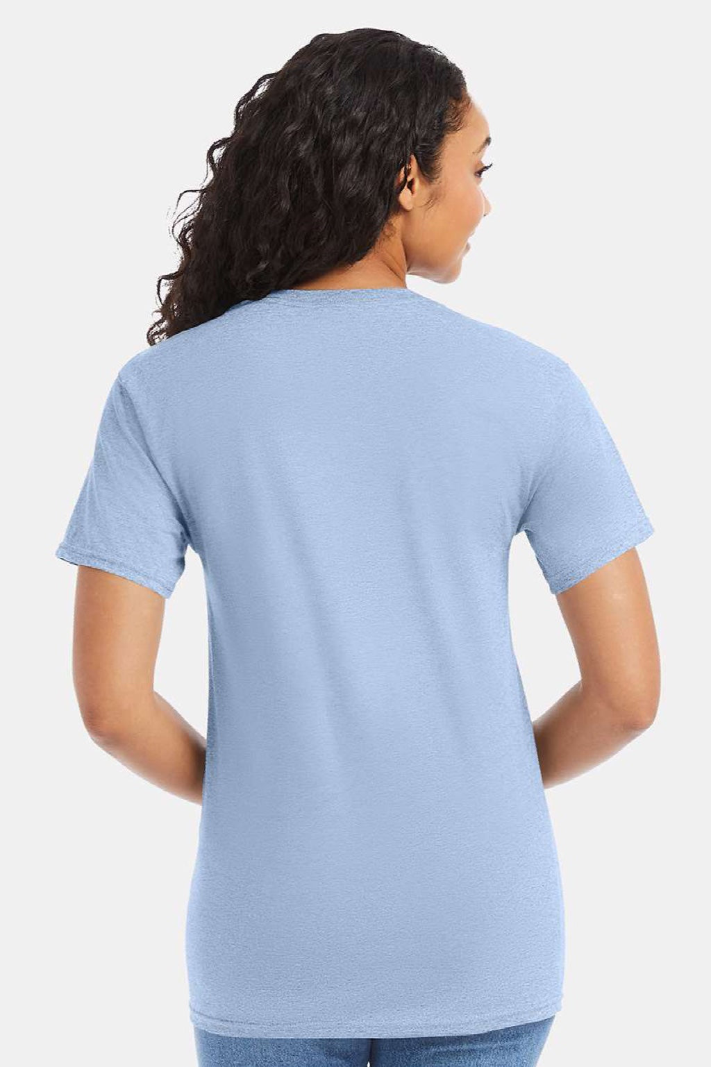 Hanes 5280 Mens Essential-T Short Sleeve Crewneck T-Shirt Light Blue Model Back