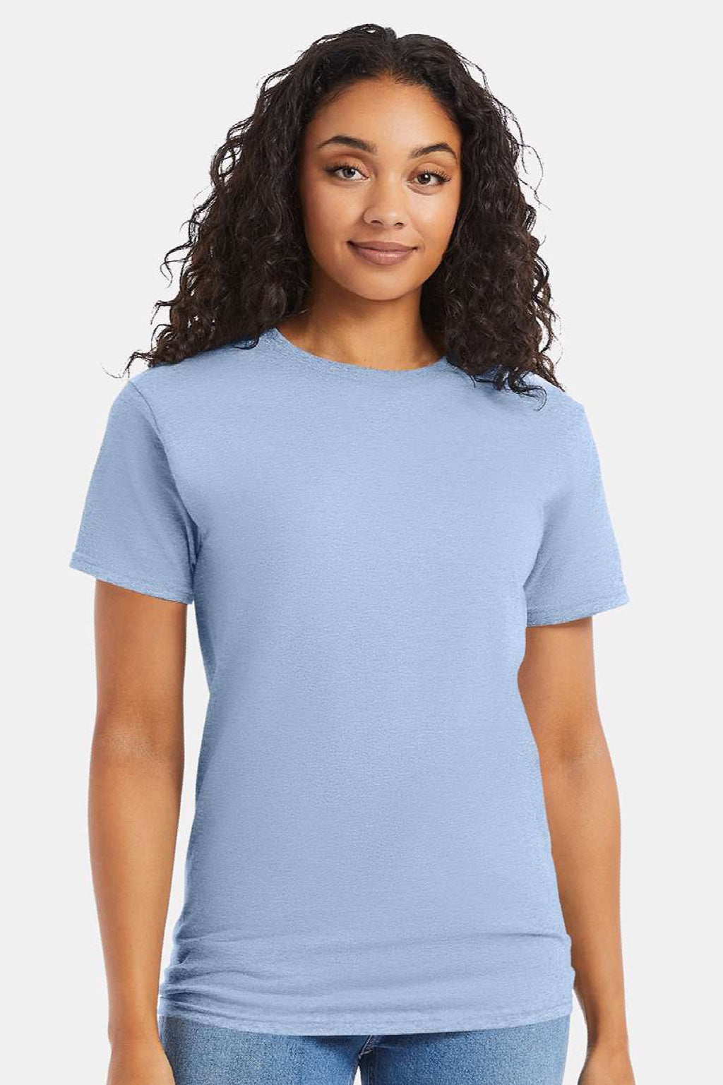 Hanes 5280 Mens Essential-T Short Sleeve Crewneck T-Shirt Light Blue Model Front