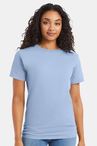 Hanes 5280 Mens Essential-T Short Sleeve Crewneck T-Shirt Light Blue Model Front