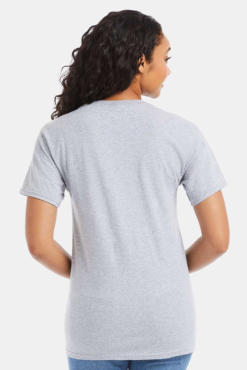 Hanes 5280 Mens Essential-T Short Sleeve Crewneck T-Shirt Light Steel Grey Model Back