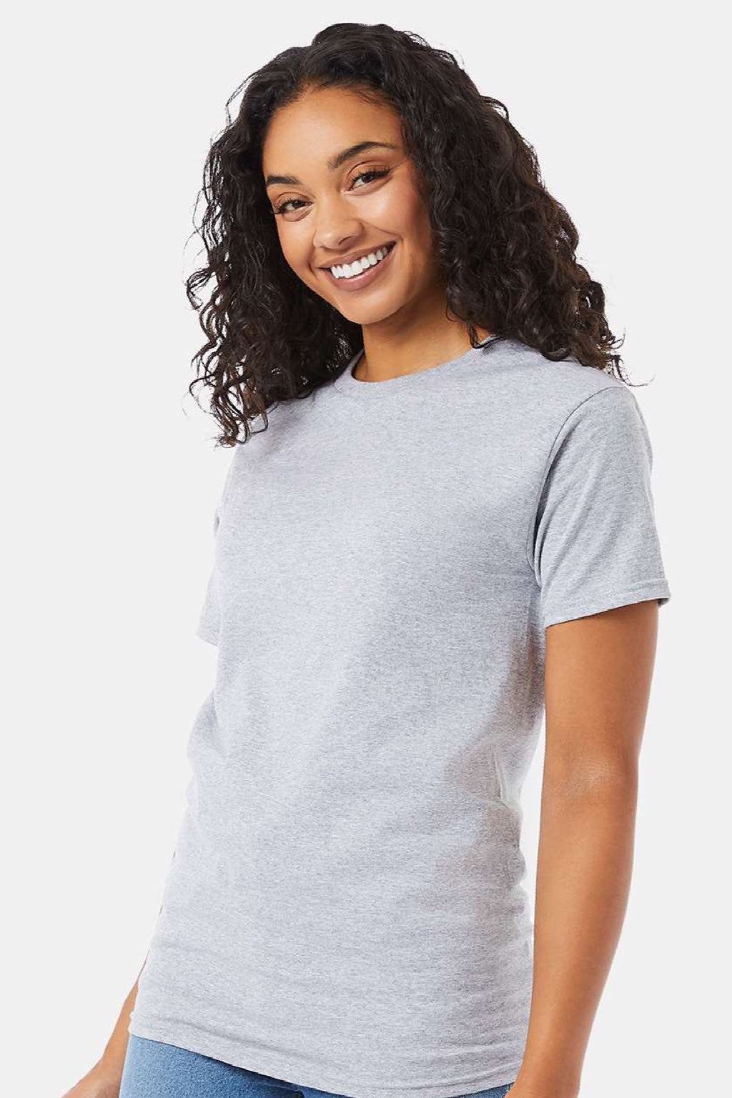 Hanes 5280 Mens Essential-T Short Sleeve Crewneck T-Shirt Light Steel Grey Model Side