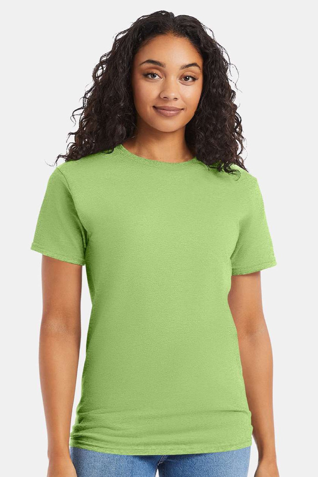 Hanes 5280 Mens Essential-T Short Sleeve Crewneck T-Shirt Lime Green Model Front