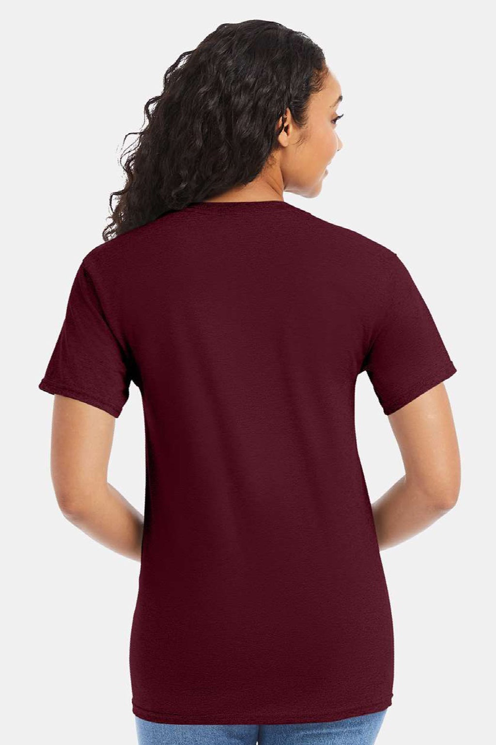 Hanes 5280 Mens Essential-T Short Sleeve Crewneck T-Shirt Maroon Model Back