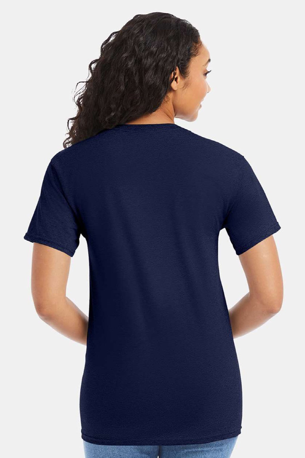 Hanes 5280 Mens Essential-T Short Sleeve Crewneck T-Shirt Navy Blue Model Back