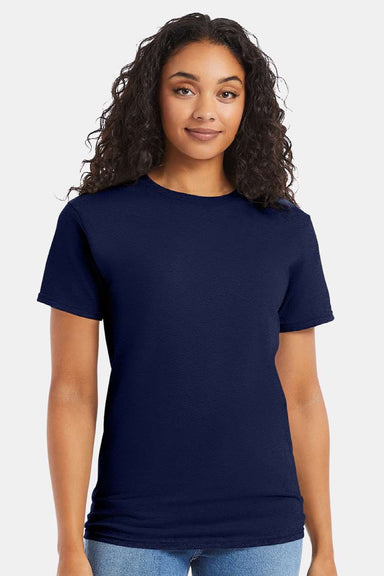 Hanes 5280 Mens Essential-T Short Sleeve Crewneck T-Shirt Navy Blue Model Front