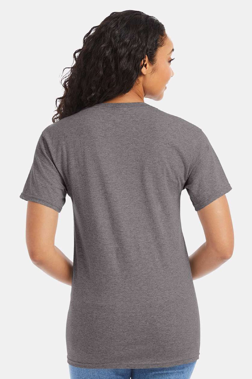 Hanes 5280 Mens Essential-T Short Sleeve Crewneck T-Shirt Oxford Grey Model Back