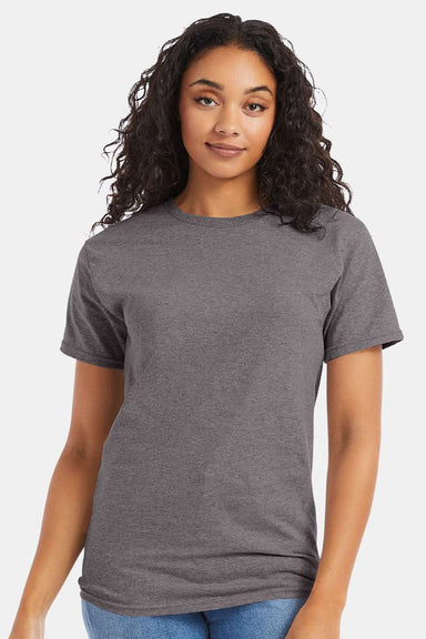 Hanes 5280 Mens Essential-T Short Sleeve Crewneck T-Shirt Oxford Grey Model Front