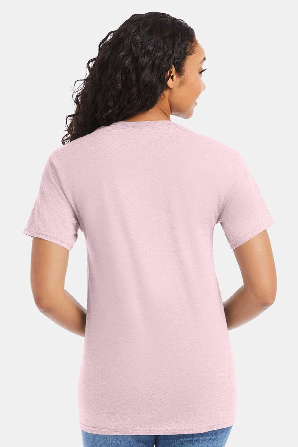 Hanes 5280 Mens Essential-T Short Sleeve Crewneck T-Shirt Pale Pink Model Back