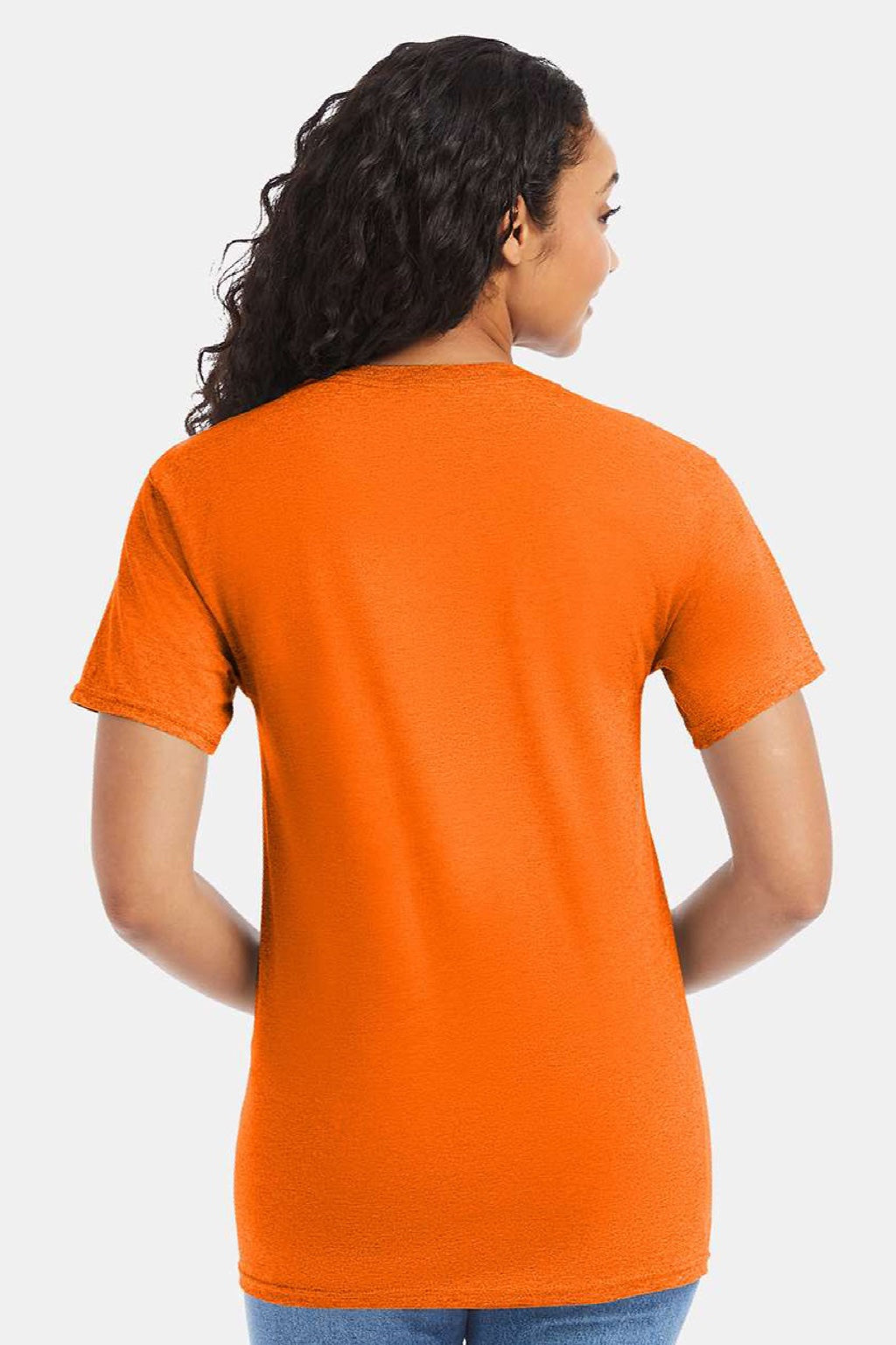 Hanes 5280 Mens Essential-T Short Sleeve Crewneck T-Shirt Safety Orange Model Back