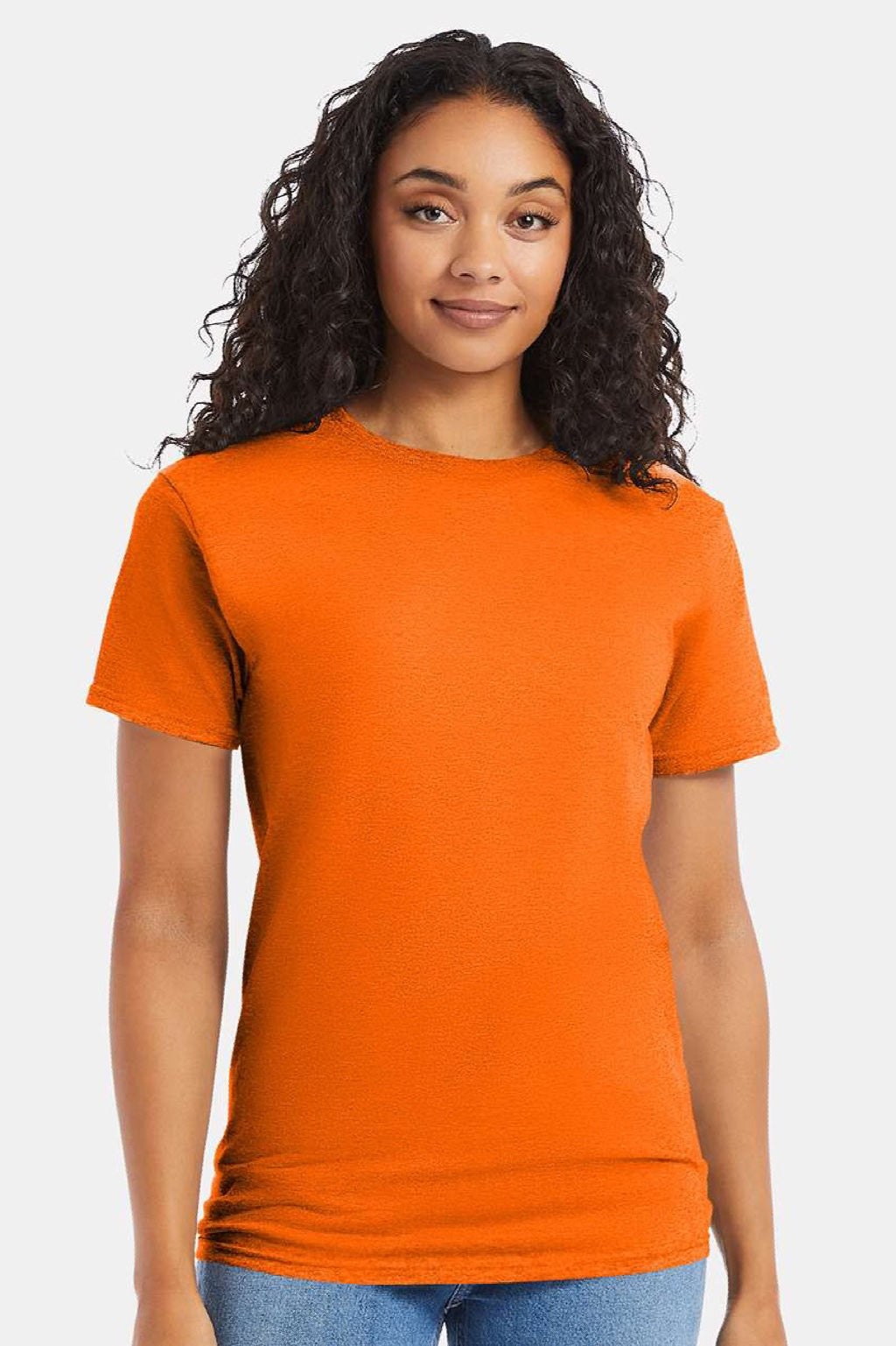 Hanes 5280 Mens Essential-T Short Sleeve Crewneck T-Shirt Safety Orange Model Front