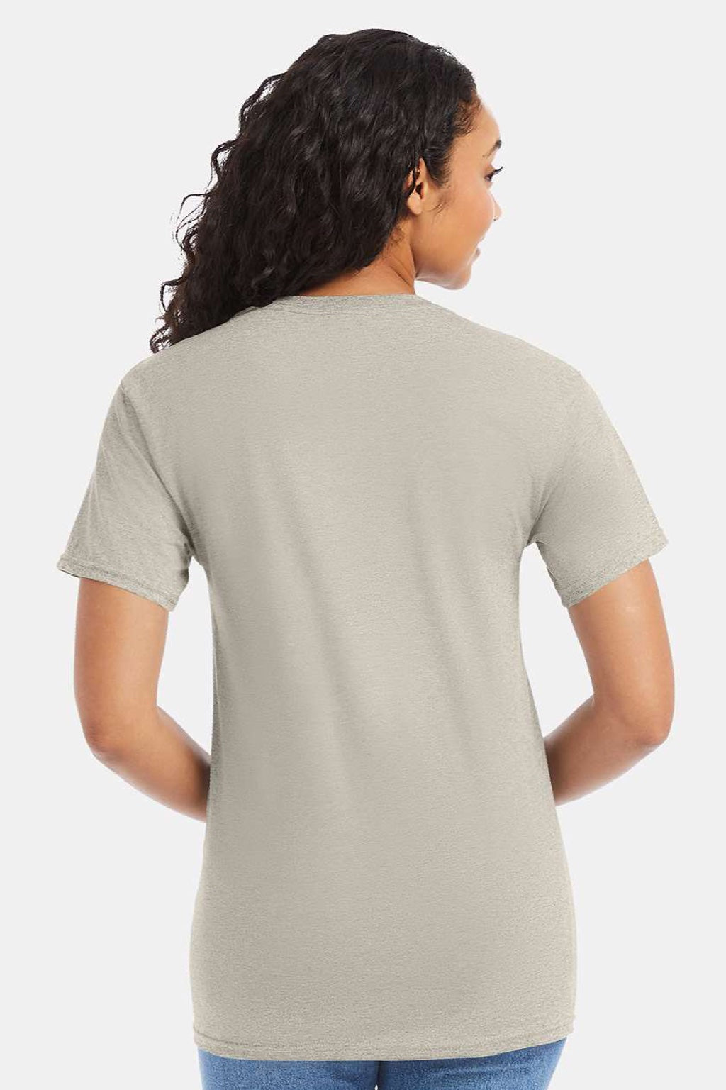 Hanes 5280 Mens Essential-T Short Sleeve Crewneck T-Shirt Sand Model Back