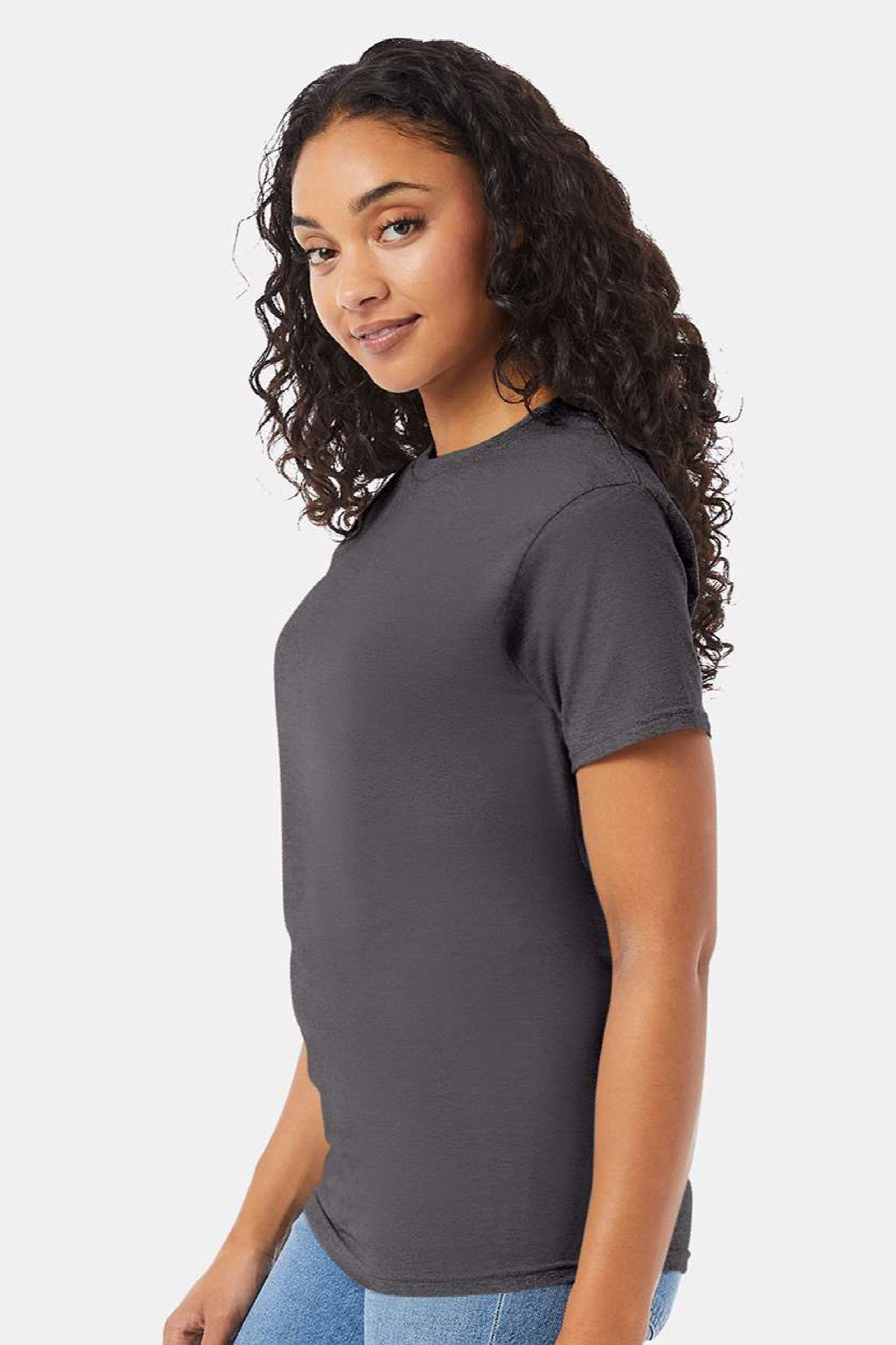 Hanes 5280 Mens Essential-T Short Sleeve Crewneck T-Shirt Smoke Grey Model Side