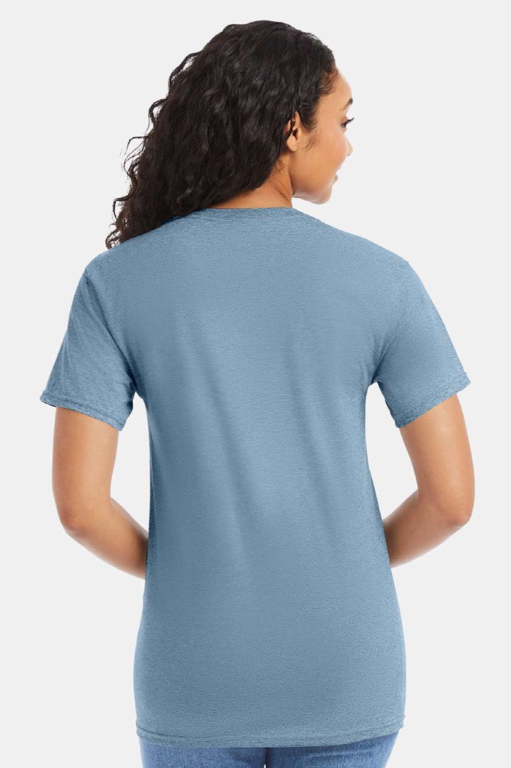 Hanes 5280 Mens Essential-T Short Sleeve Crewneck T-Shirt Stonewashed Blue Model Back