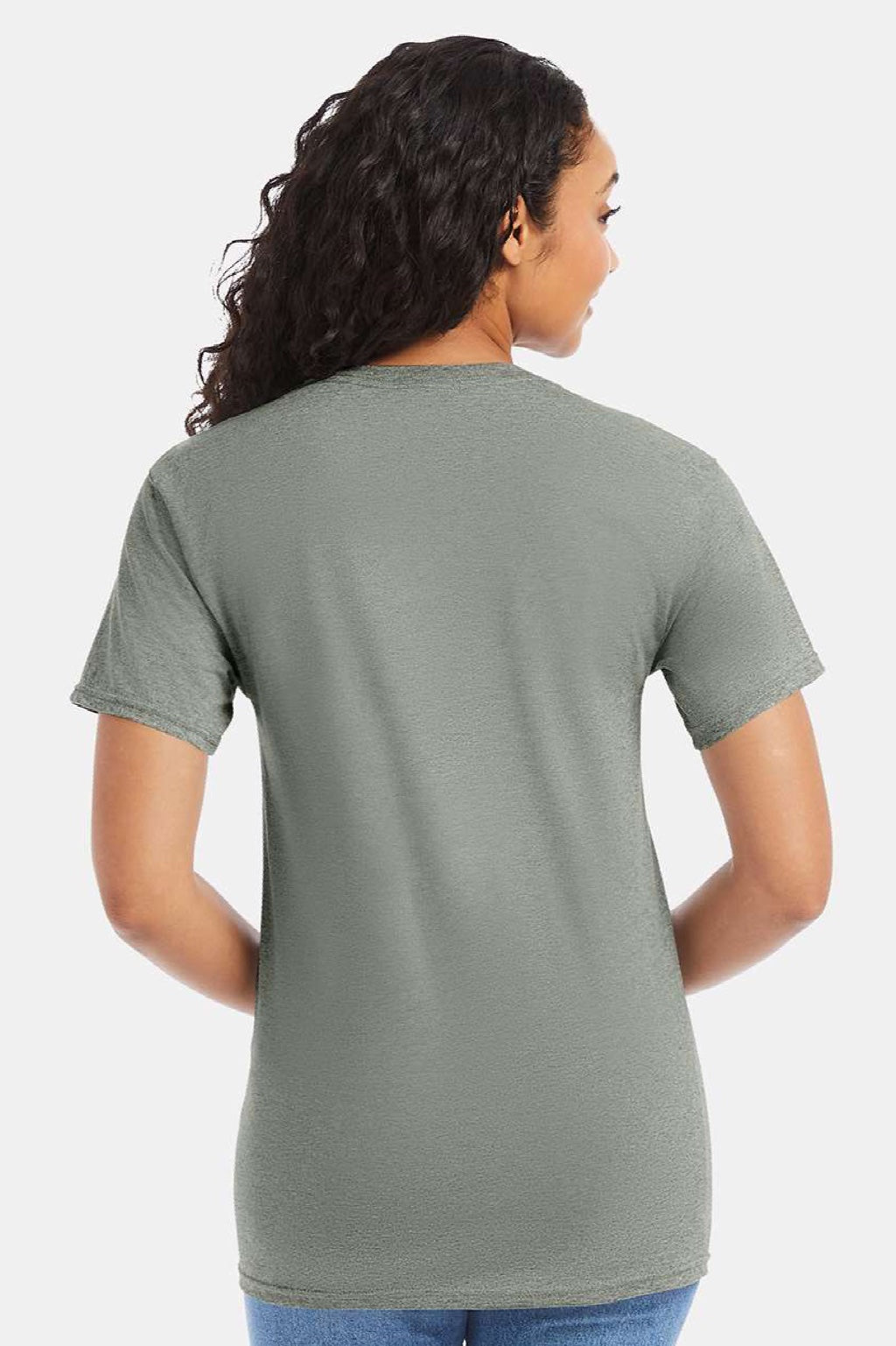 Hanes 5280 Mens Essential-T Short Sleeve Crewneck T-Shirt Stonewashed Green Model Back