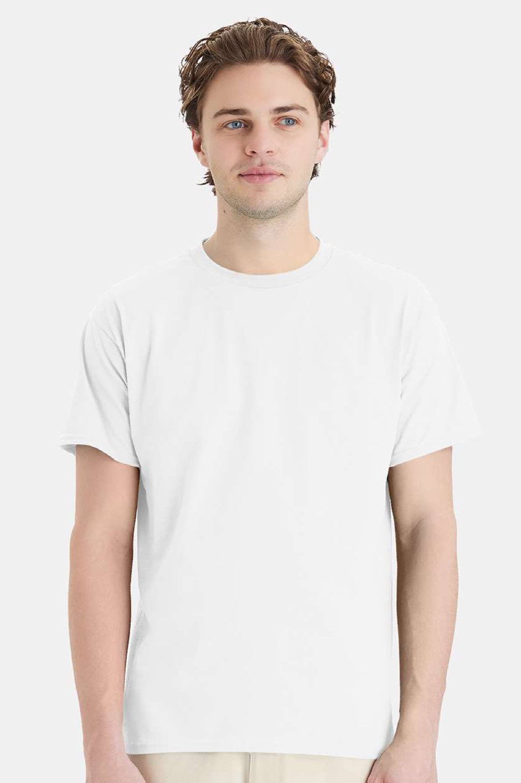 Hanes 5280 Mens Essential-T Short Sleeve Crewneck T-Shirt White Model Front