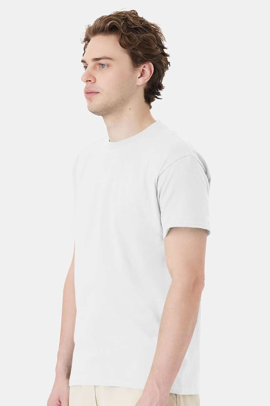 Hanes 5280 Mens Essential-T Short Sleeve Crewneck T-Shirt White Model Side