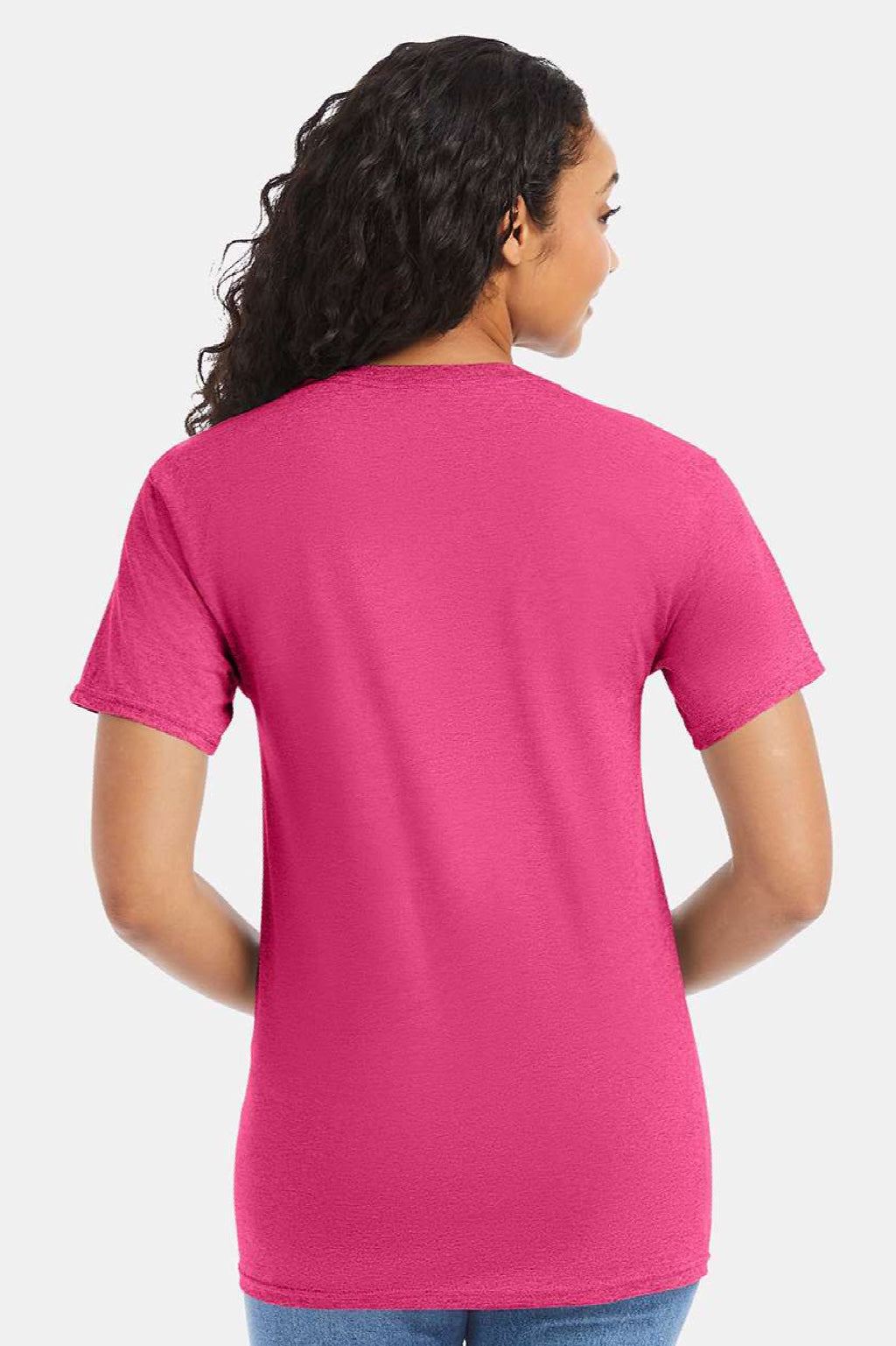 Hanes 5280 Mens Essential-T Short Sleeve Crewneck T-Shirt Wow Pink Model Back