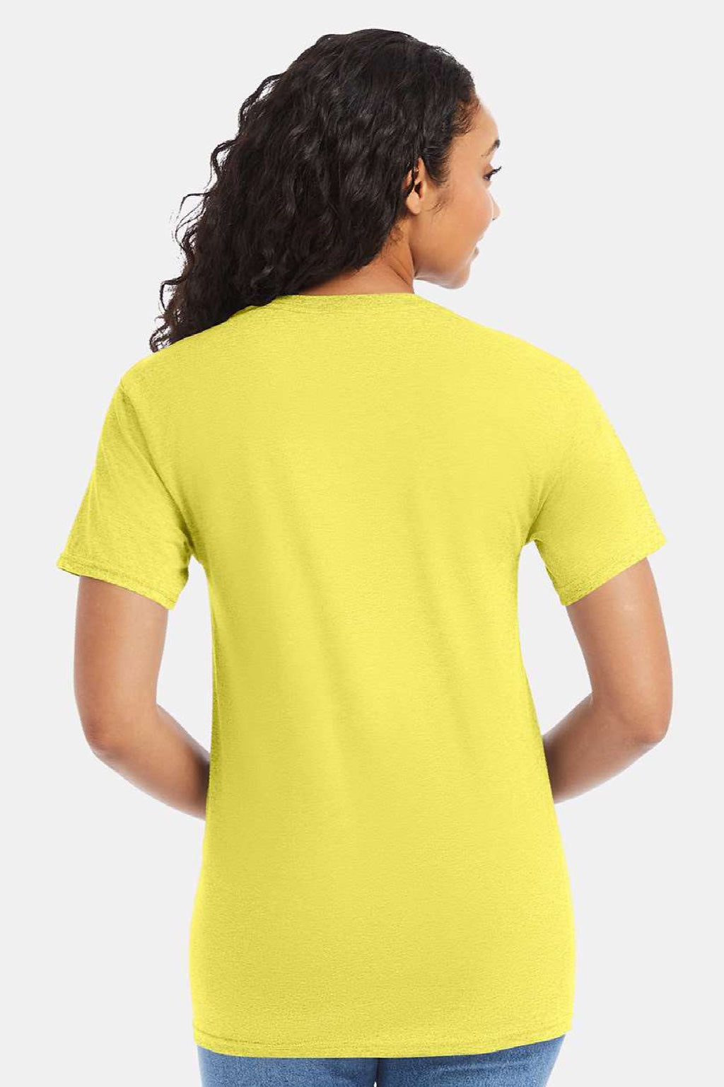 Hanes 5280 Mens Essential-T Short Sleeve Crewneck T-Shirt Yellow Model Back