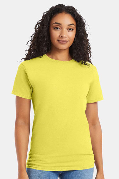 Hanes 5280 Mens Essential-T Short Sleeve Crewneck T-Shirt Yellow Model Front