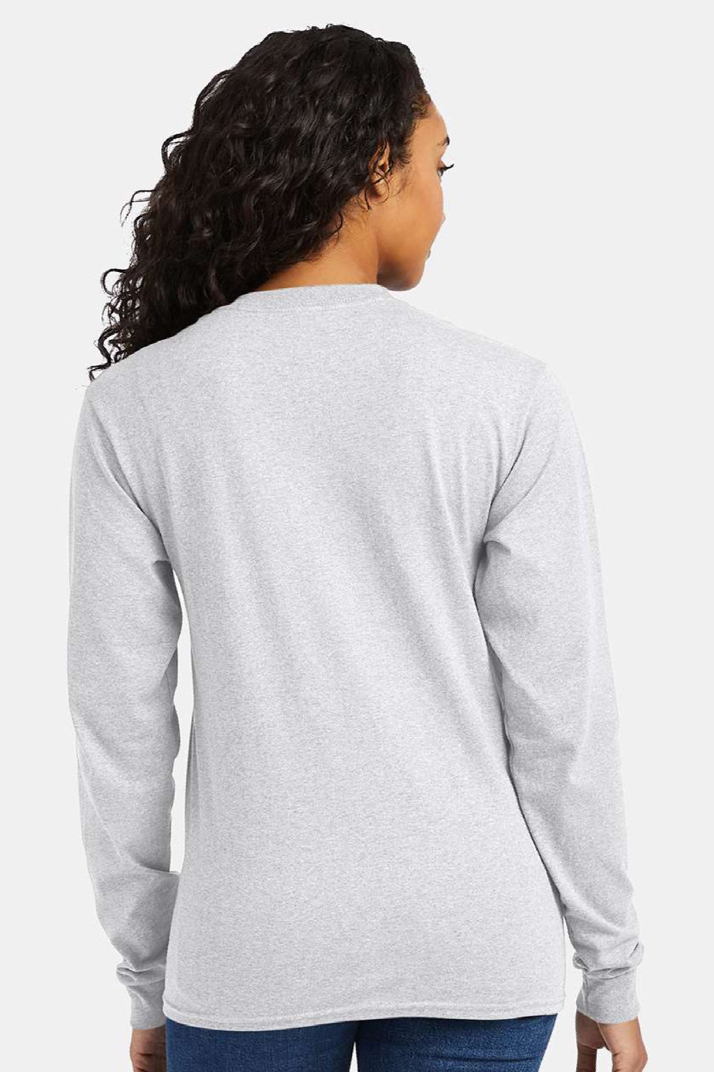 Hanes 5286 Mens Essential-T Long Sleeve Crewneck T-Shirt Ash Grey Model Back