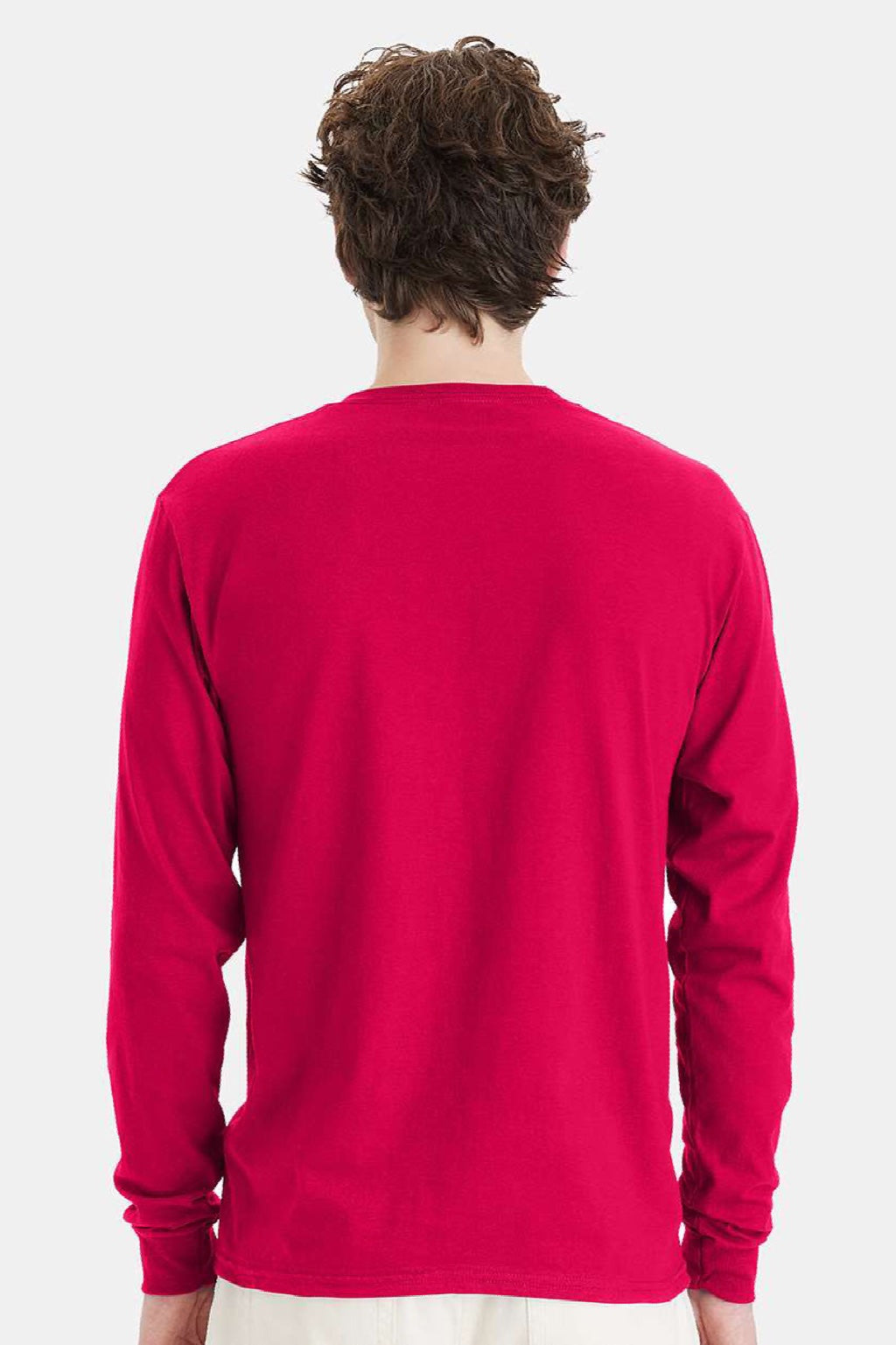 Hanes 5286 Mens Essential-T Long Sleeve Crewneck T-Shirt Athletic Crimson Red Model Back