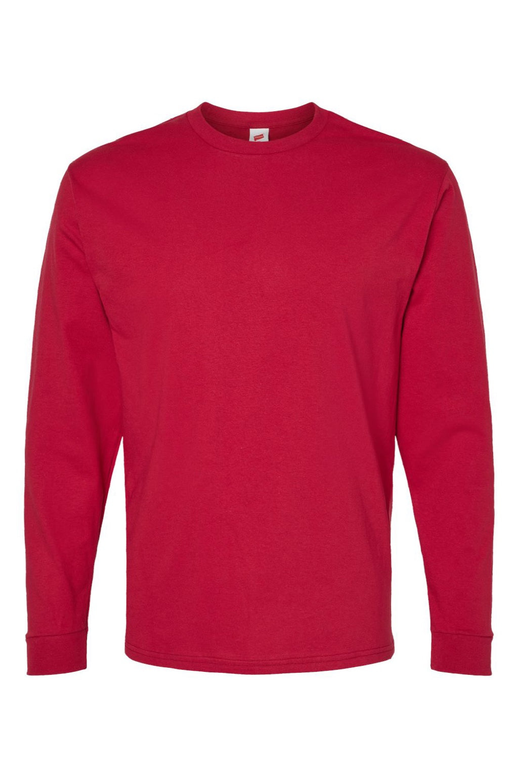 Hanes 5286 Mens Essential-T Long Sleeve Crewneck T-Shirt Athletic Crimson Red Flat Front
