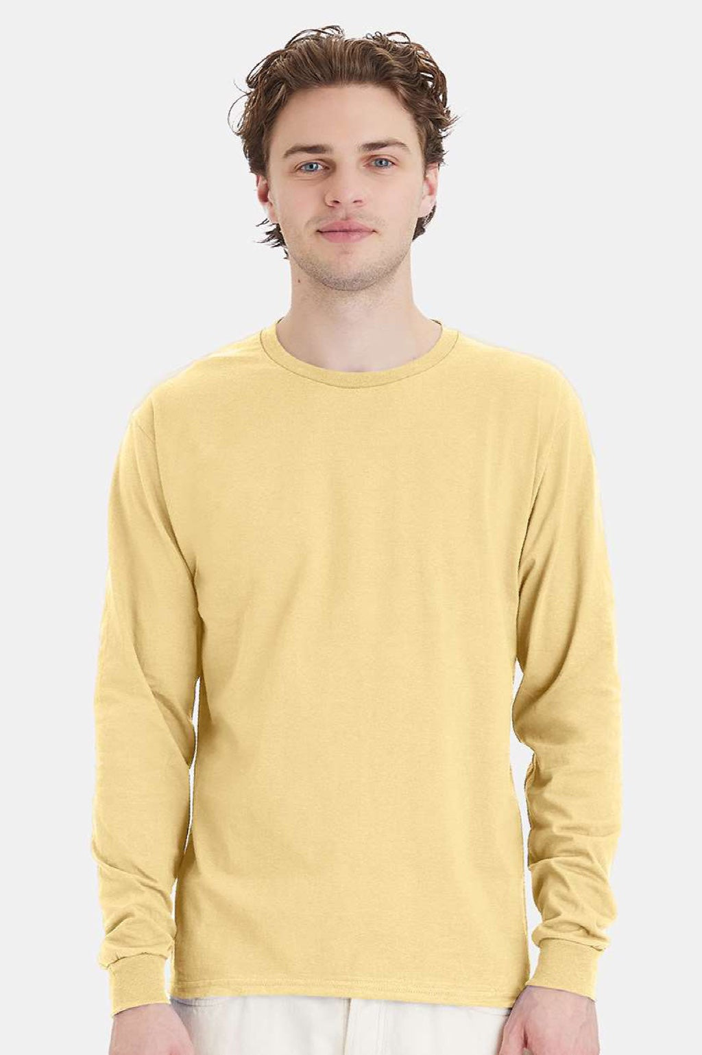 Hanes 5286 Mens Essential-T Long Sleeve Crewneck T-Shirt Athletic Gold Model Front