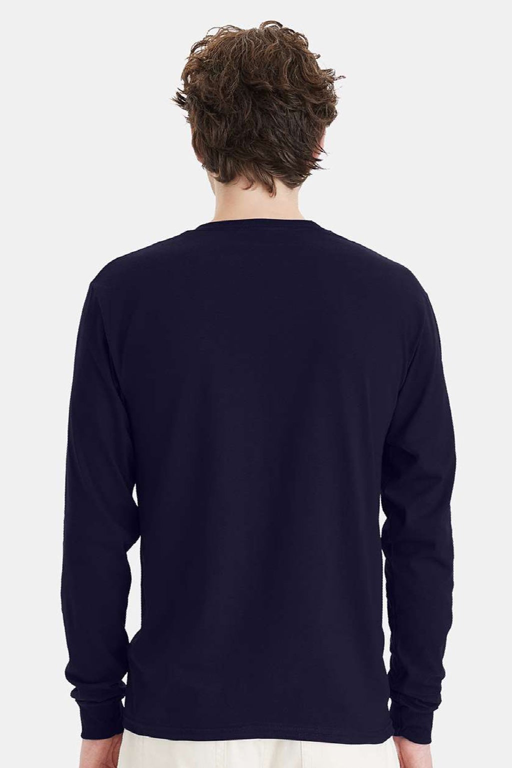 Hanes 5286 Mens Essential-T Long Sleeve Crewneck T-Shirt Athletic Navy Blue Model Back