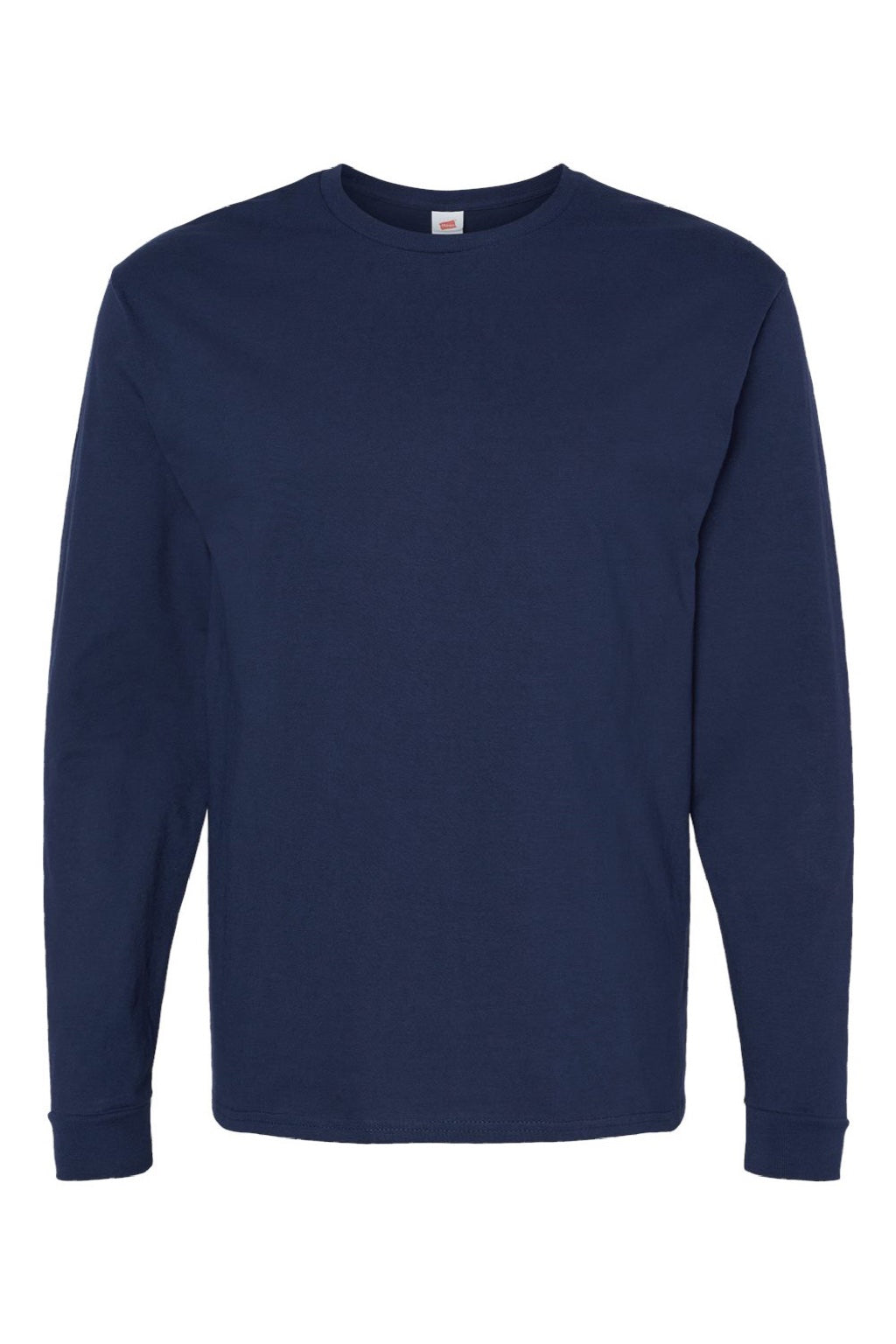 Hanes 5286 Mens Essential-T Long Sleeve Crewneck T-Shirt Athletic Navy Blue Flat Front