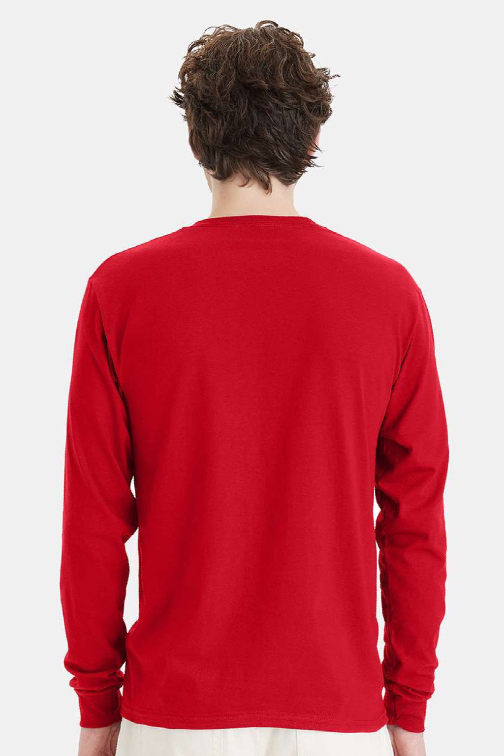 Hanes 5286 Mens Essential-T Long Sleeve Crewneck T-Shirt Athletic Red Model Back