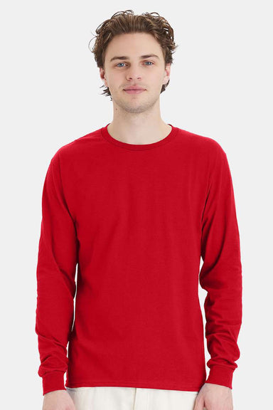 Hanes 5286 Mens Essential-T Long Sleeve Crewneck T-Shirt Athletic Red Model Front