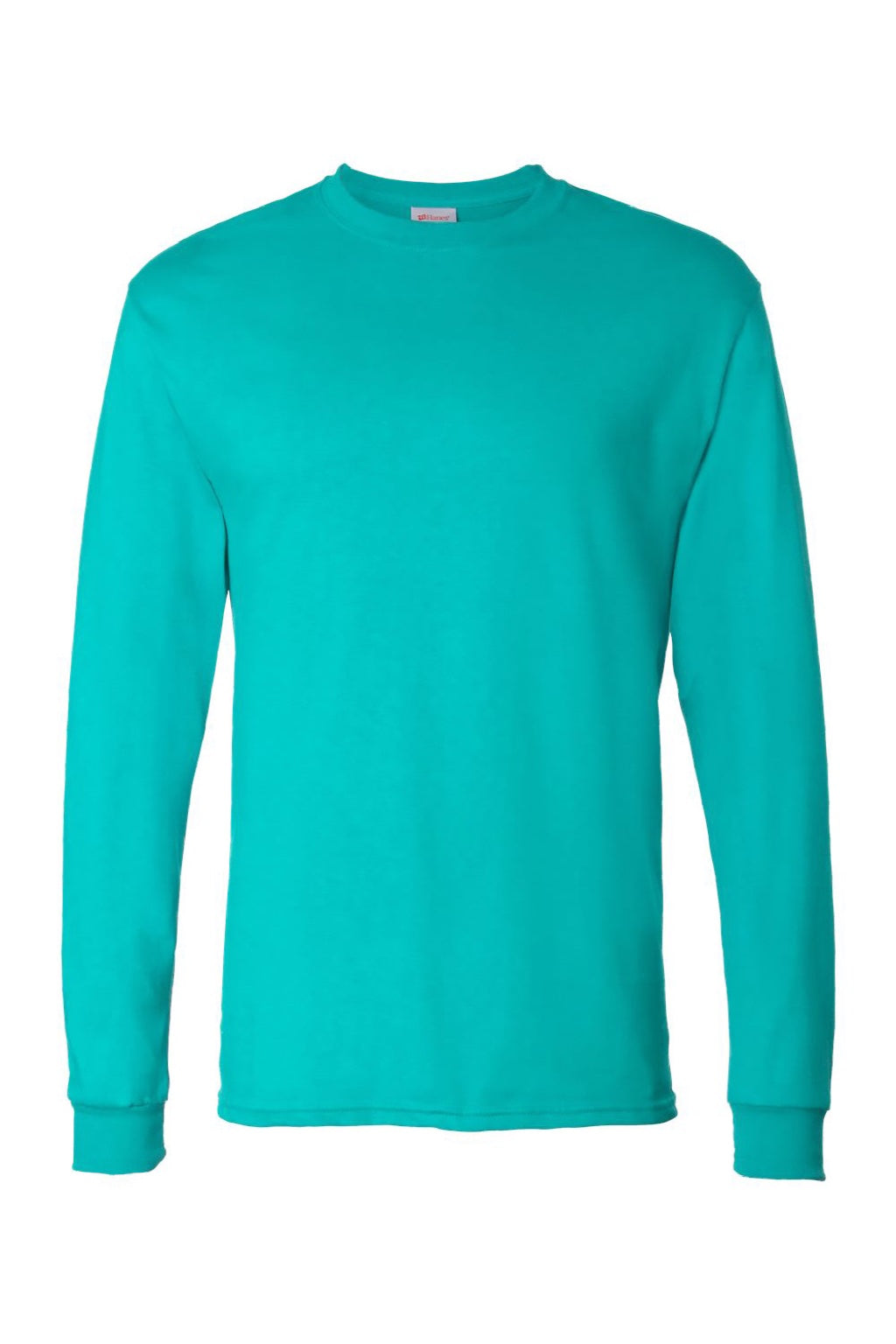 Hanes 5286 Mens Essential-T Long Sleeve Crewneck T-Shirt Athletic Teal Green Flat Front