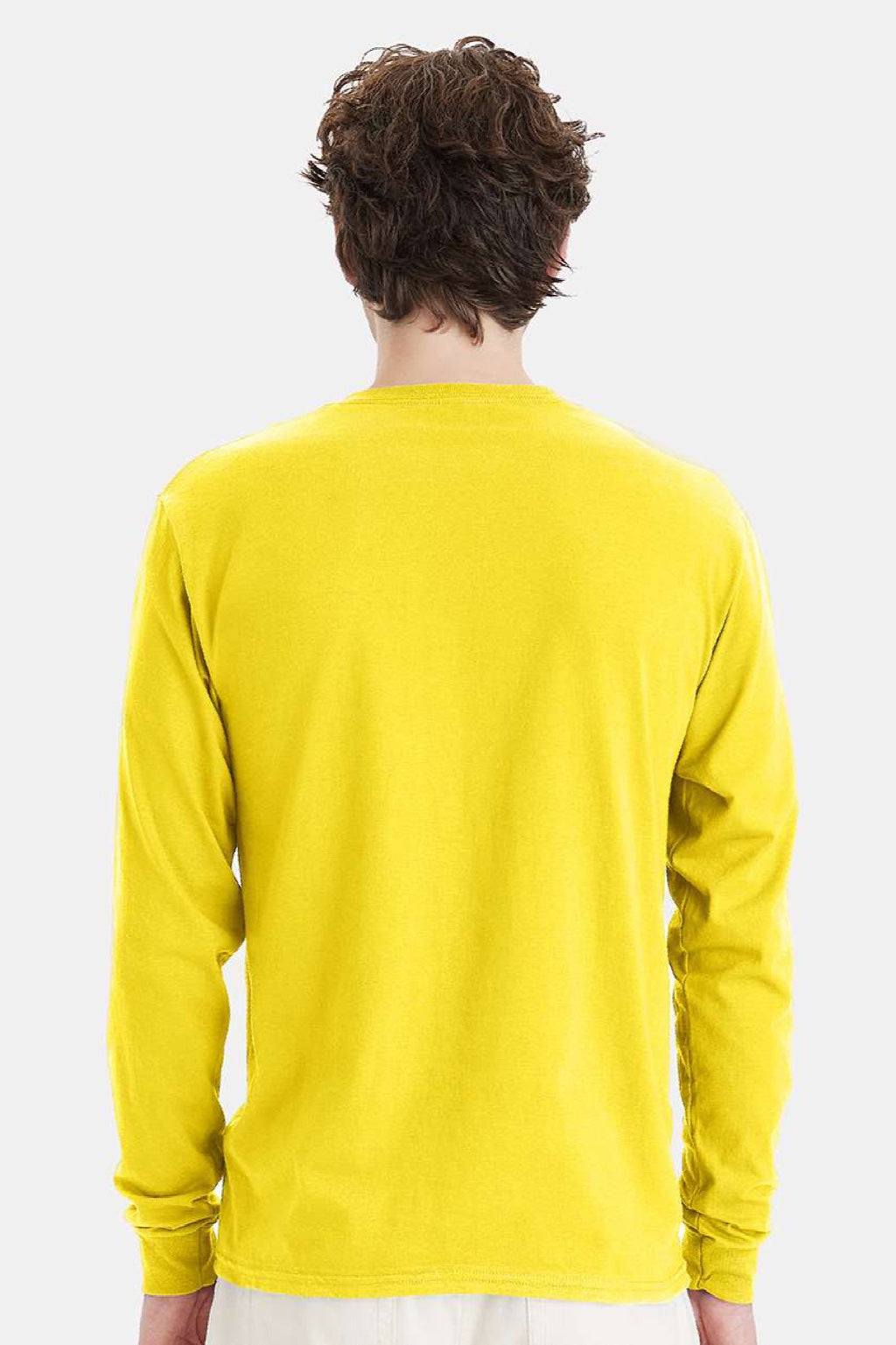 Hanes 5286 Mens Essential-T Long Sleeve Crewneck T-Shirt Athletic Yellow Model Back