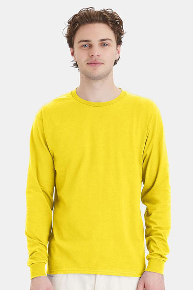 Hanes 5286 Mens Essential-T Long Sleeve Crewneck T-Shirt Athletic Yellow Model Front