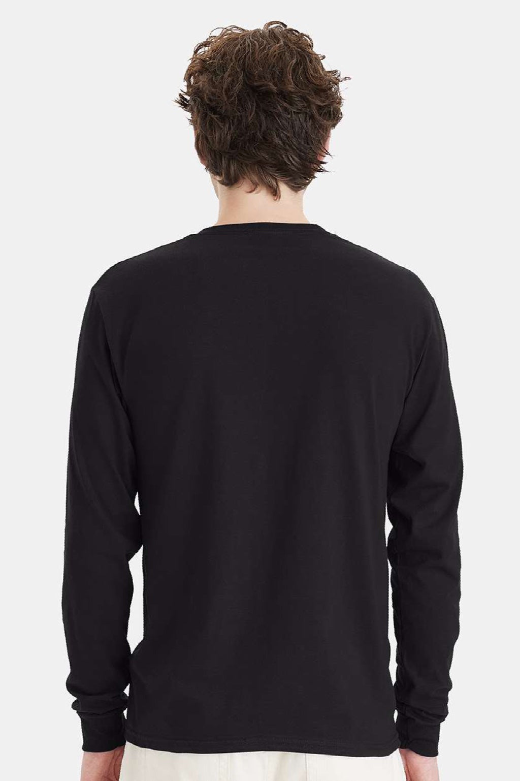 Hanes 5286 Mens Essential-T Long Sleeve Crewneck T-Shirt Black Model Back