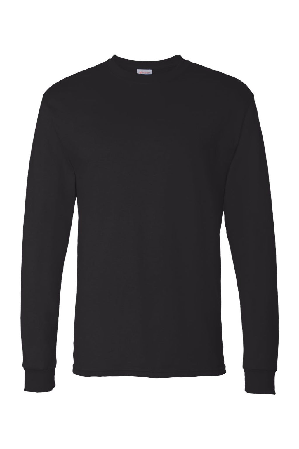 Hanes 5286 Mens Essential-T Long Sleeve Crewneck T-Shirt Black Flat Front