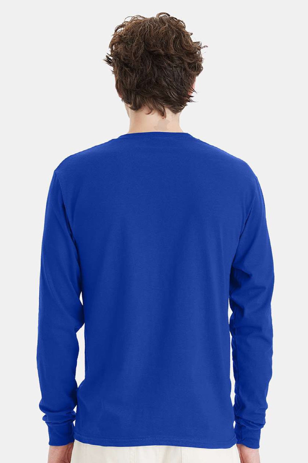 Hanes 5286 Mens Essential-T Long Sleeve Crewneck T-Shirt Deep Royal Blue Model Back