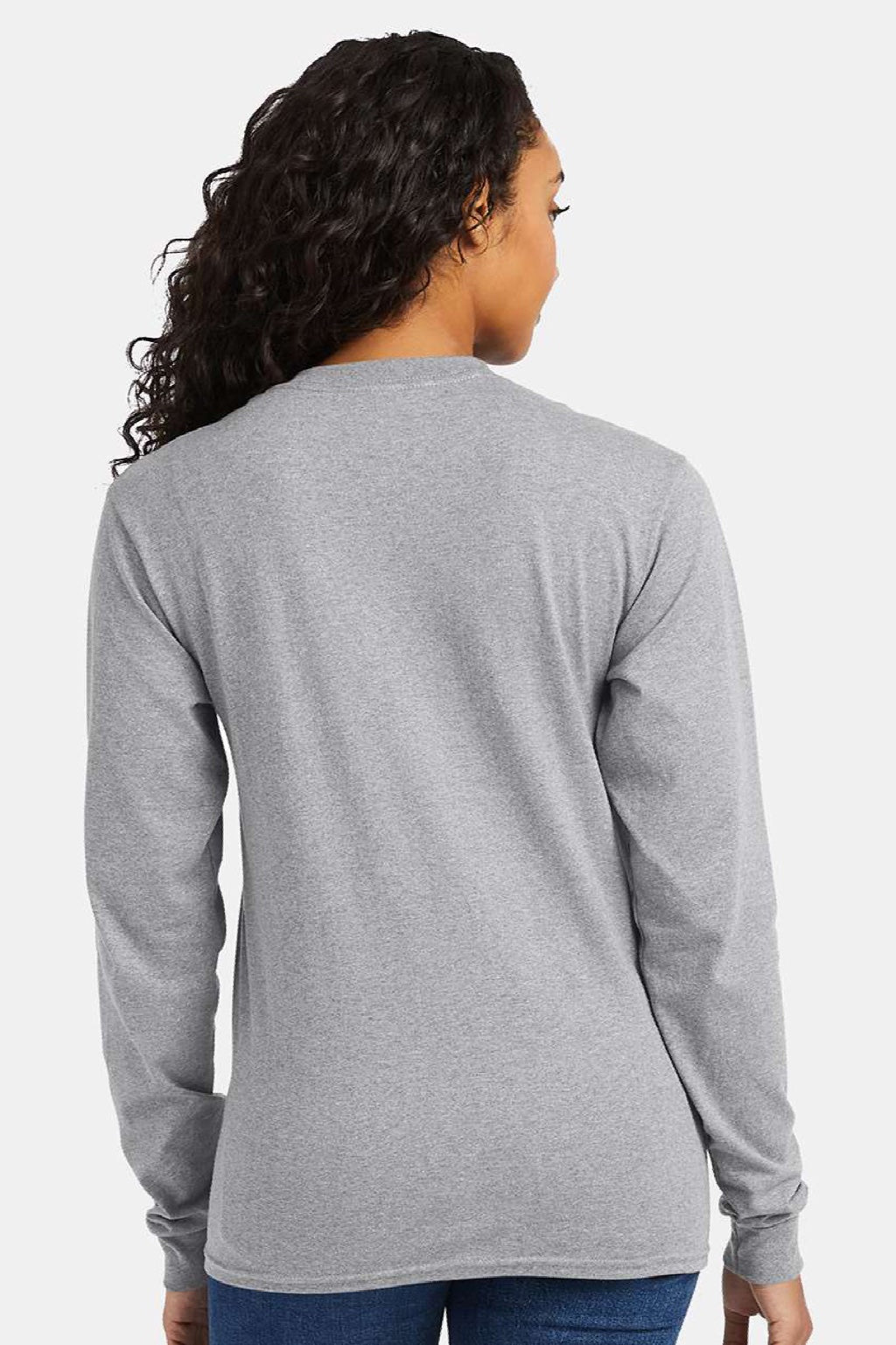 Hanes 5286 Mens Essential-T Long Sleeve Crewneck T-Shirt Light Steel Grey Model Back