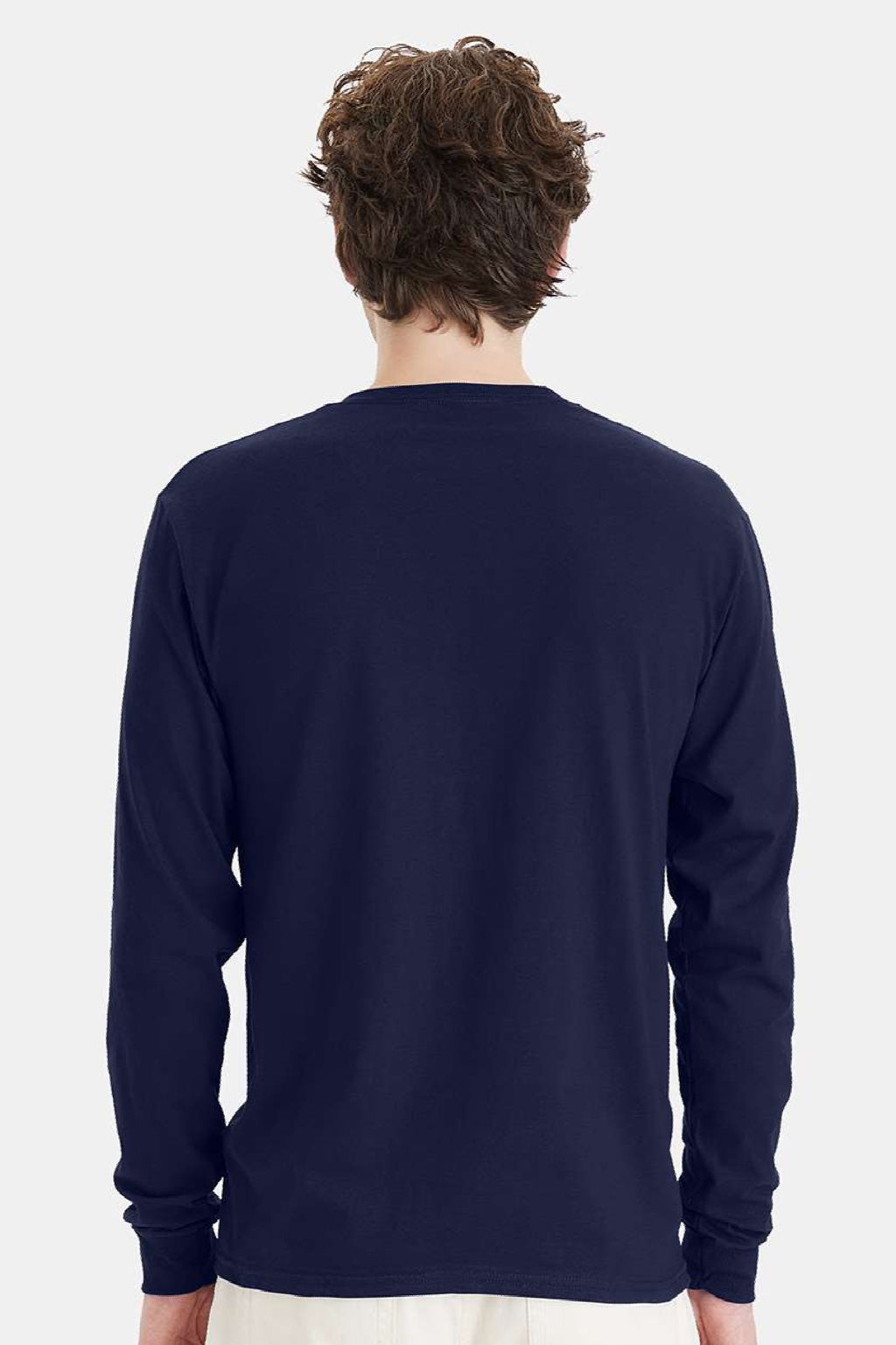 Hanes 5286 Mens Essential-T Long Sleeve Crewneck T-Shirt Navy Blue Model Back