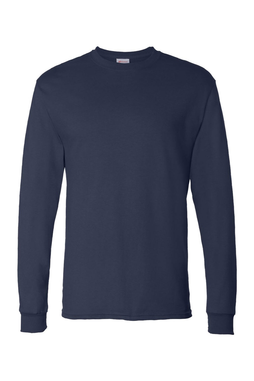 Hanes 5286 Mens Essential-T Long Sleeve Crewneck T-Shirt Navy Blue Flat Front
