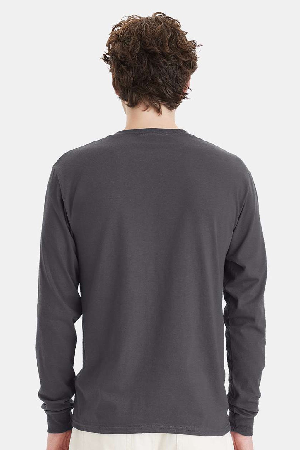 Hanes 5286 Mens Essential-T Long Sleeve Crewneck T-Shirt Smoke Grey Model Back
