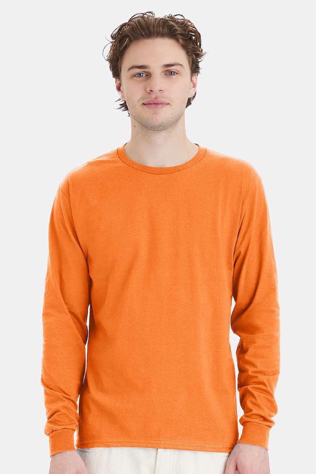Hanes 5286 Mens Essential-T Long Sleeve Crewneck T-Shirt Tennessee Orange Model Front