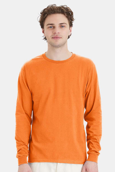 Hanes 5286 Mens Essential-T Long Sleeve Crewneck T-Shirt Tennessee Orange Model Front