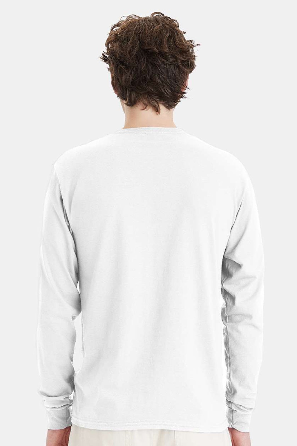 Hanes 5286 Mens Essential-T Long Sleeve Crewneck T-Shirt White Model Back