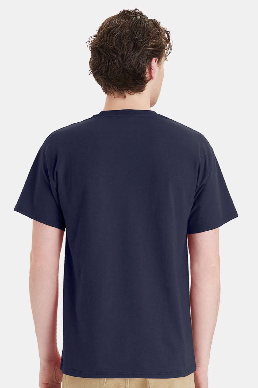 Hanes 5290P Mens Essential Short Sleeve Crewneck T-Shirt w/ Pocket Athletic Navy Blue Model Back