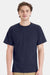Hanes 5290P Mens Essential Short Sleeve Crewneck T-Shirt w/ Pocket Athletic Navy Blue Model Front